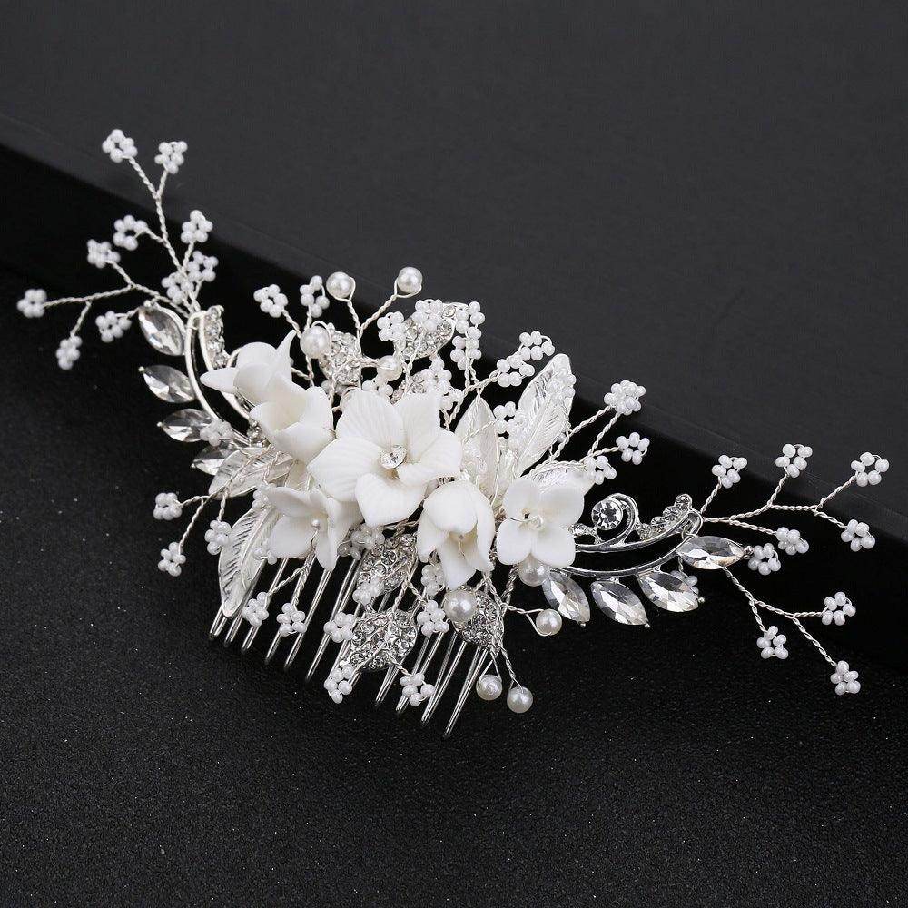 Handmade flowers for the bride Combs pearl headband wedding dress accessories 606964140214 - COCOMELODY